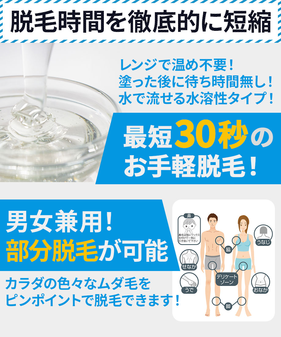 代引不可 脱毛 メンズ 日本製 顔 レディース ワックス Vio ひげ 髭 敏感肌 男性 女性 ブラジリアンワックス 最短30秒で脱毛 脱毛wax レディース 女性 脱毛 除毛ワックス 背中 腕 足 アンダーヘア 水飴 初心者 簡単 無添加 自宅 処理 送料無料 ランキング受賞