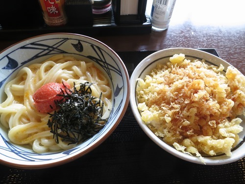 丸亀製麺中野セントラルパーク店_明太釜玉うどん並と130円天丼.JPG