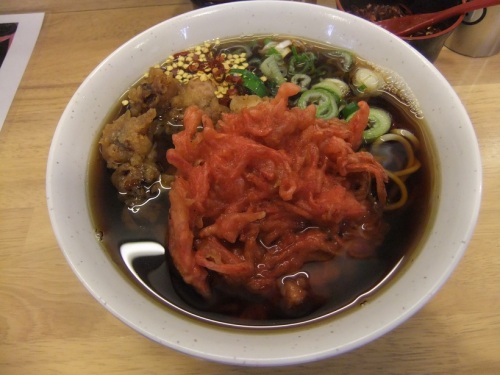 一由そば＠駒込のゲソ天＋紅生姜天そば１