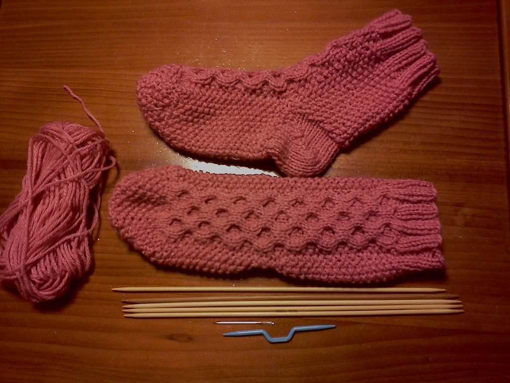 かのこ＆蜂の巣アラン編みソックス