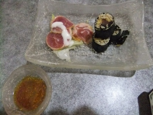 やぶ＠加須のそば寿司と燻製20120928.JPG
