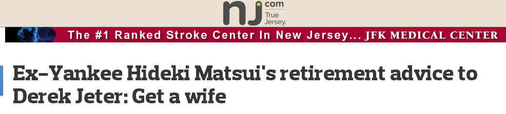 Ex Yankee Hideki Matsui s retirement advice to Derek Jeter  Get a wife   NJ.com.jpg