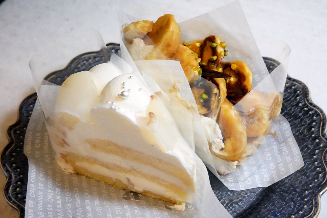 カフェ　コムサ　ライチのショートケーキとカラメルバナーヌ.JPG