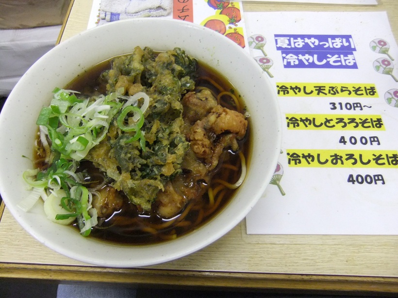 一由そば＠日暮里のジャンボイカゲソそば＋春菊天１20120822.JPG