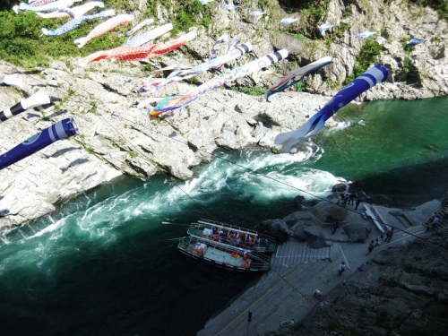 大歩危峡まんなかの遊覧船