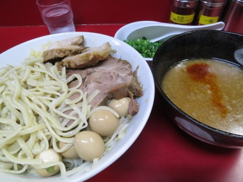 20140903_ラーメン二郎西台駅前店_味噌つけ麺にアオネギと味付けうずら（5ヶ）.JPG