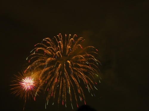 淀川花火大会2017_金の尾とカラフルな火の粉.JPG