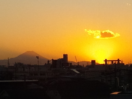 富士山横の夕陽