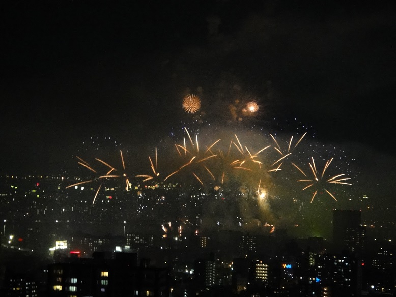 淀川花火大会2015_花火と夜景.JPG