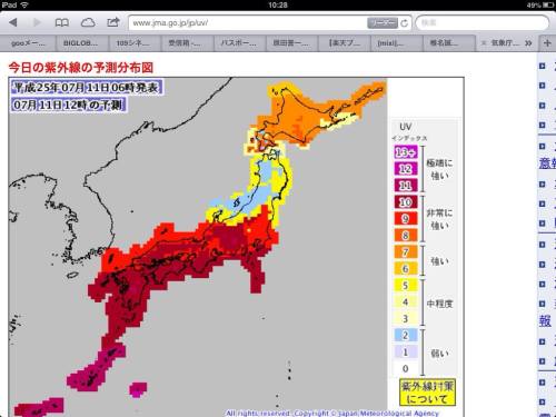 関西はもちろん紫外線が「非常に強い」です。気をつけよう。